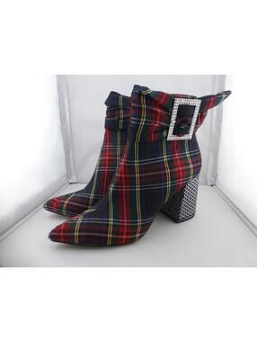 Betsey Johnson Millburn Tartan Plaid Rhinestone Block Heel Ankle Boots Women M3